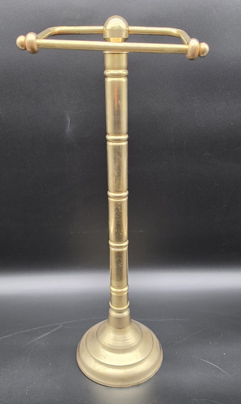 Vintage Brass Toilet Paper Holder Stand Free Standing Bathroom Roll Caddy 22"